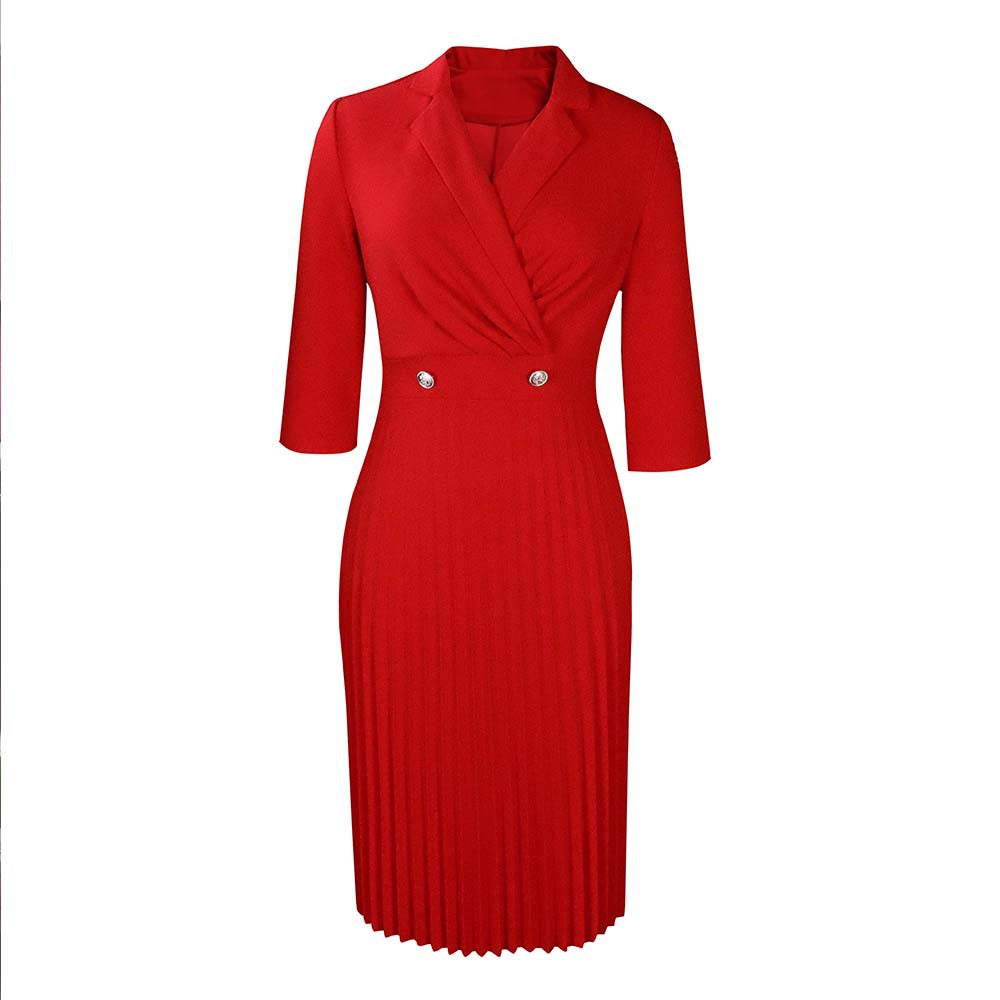 Damen elegantes Midi-Kleid mit strukturiertem Oberteil und klassischem Revers Drune