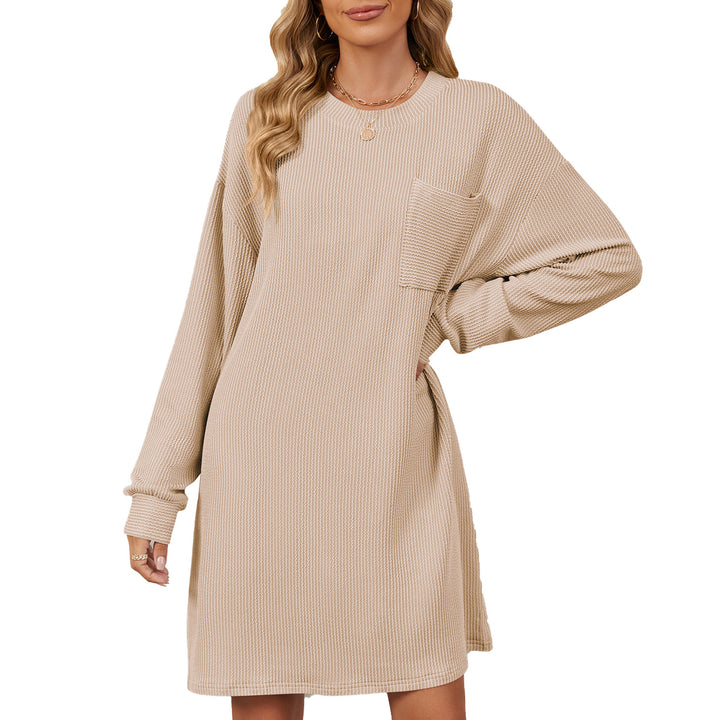 Damen lässiges Langarm Kleid mit praktischen Taschen und modernem Strukturdesign Drune
