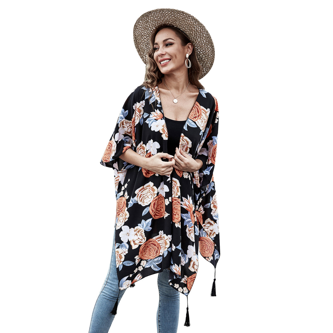Damen Verspielter Kaftan‑Kimono‑Überwurf aus leichter Viskose mit asymmetrischem Zipfelsaum Drune