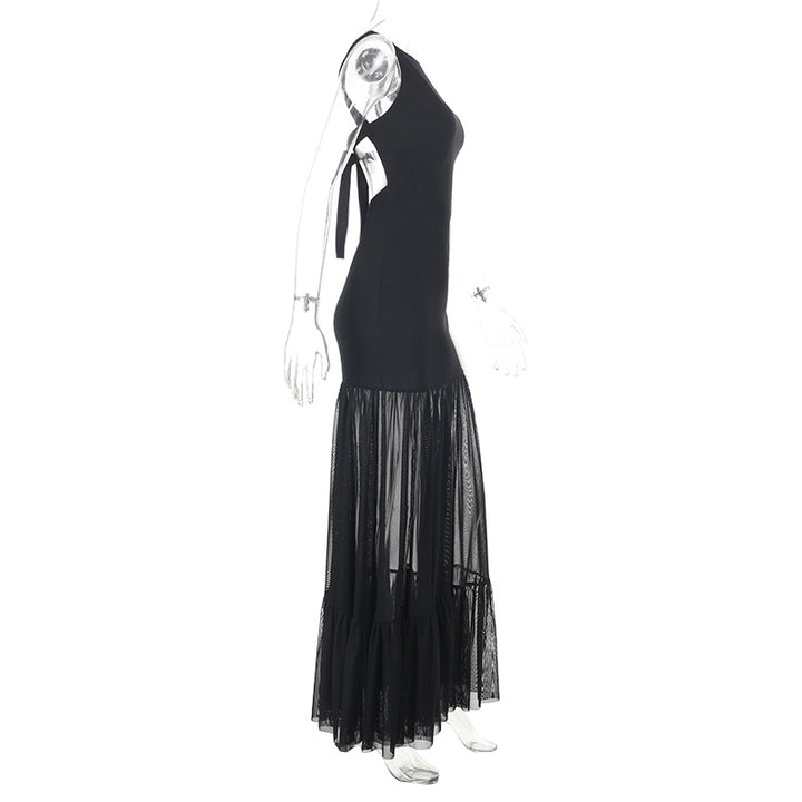 Damen Elegantes Maxikleid mit transparenten Einsätzen und Rüschendetails Drune