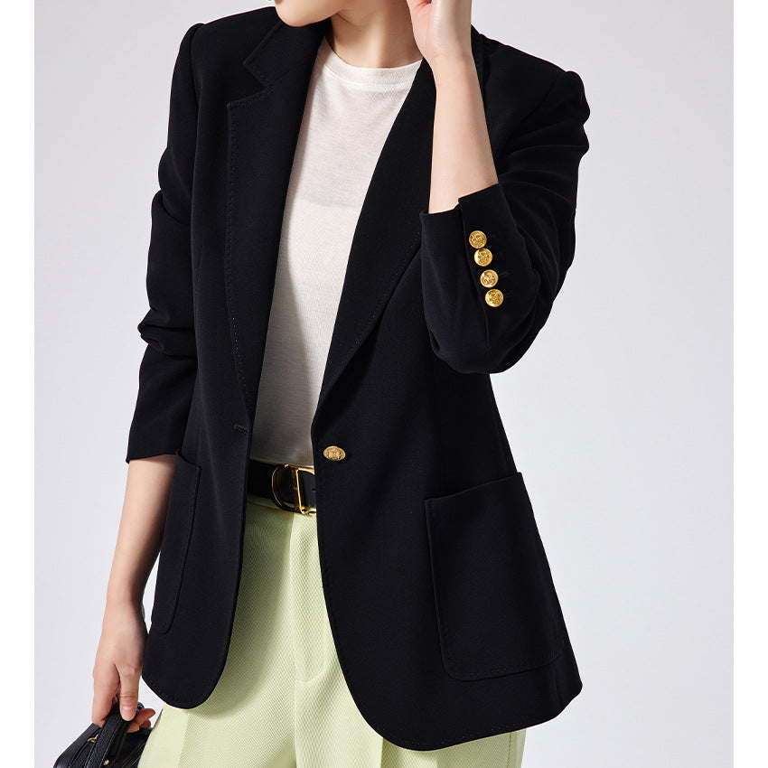 Damen Taillierter Longline-Blazer mit aufgesetzten Taschen, Ein-Knopf-Verschluss und leicht gerafften Ärmeln Drune