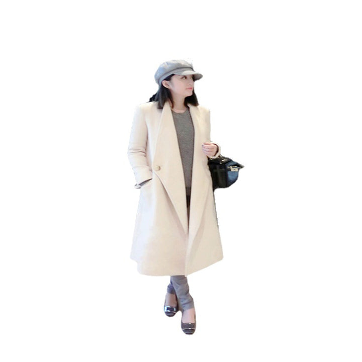 Damen Midilanger taillierter Wollmix-Longcoat mit Schalkragen, Eingrifftaschen und dezenten Zierknöpfen Drune