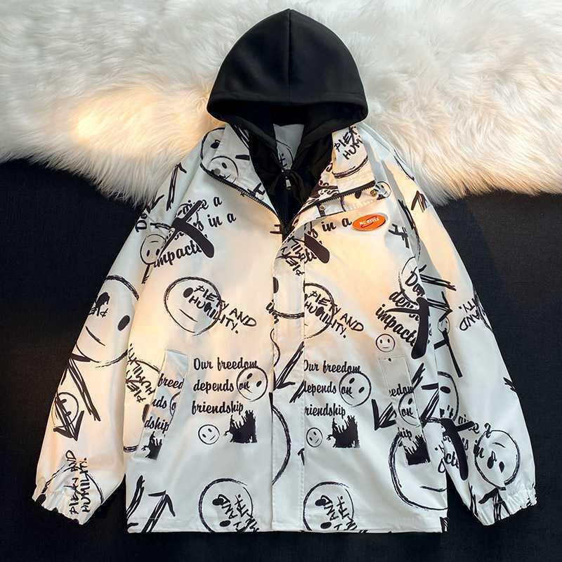 Herren Grafische Oversize Kapuzenjacke mit kontrastierendem Innenhoodie Drune