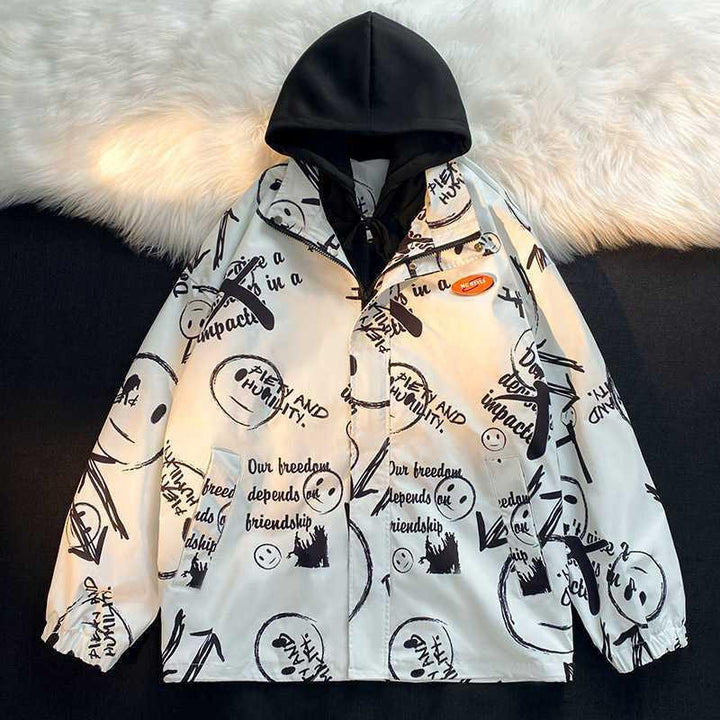 Herren Grafische Oversize Kapuzenjacke mit kontrastierendem Innenhoodie Drune