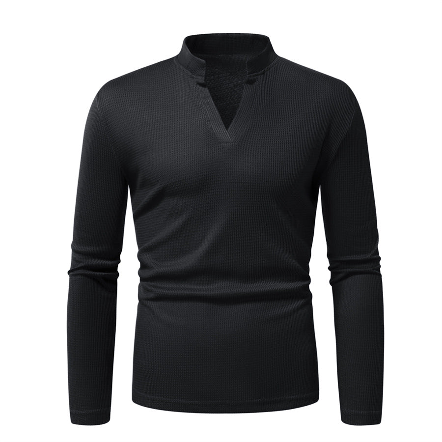 Herren Thermisches Waffel-Strickshirt mit Stehkragen und V‑Ausschnitt Drune