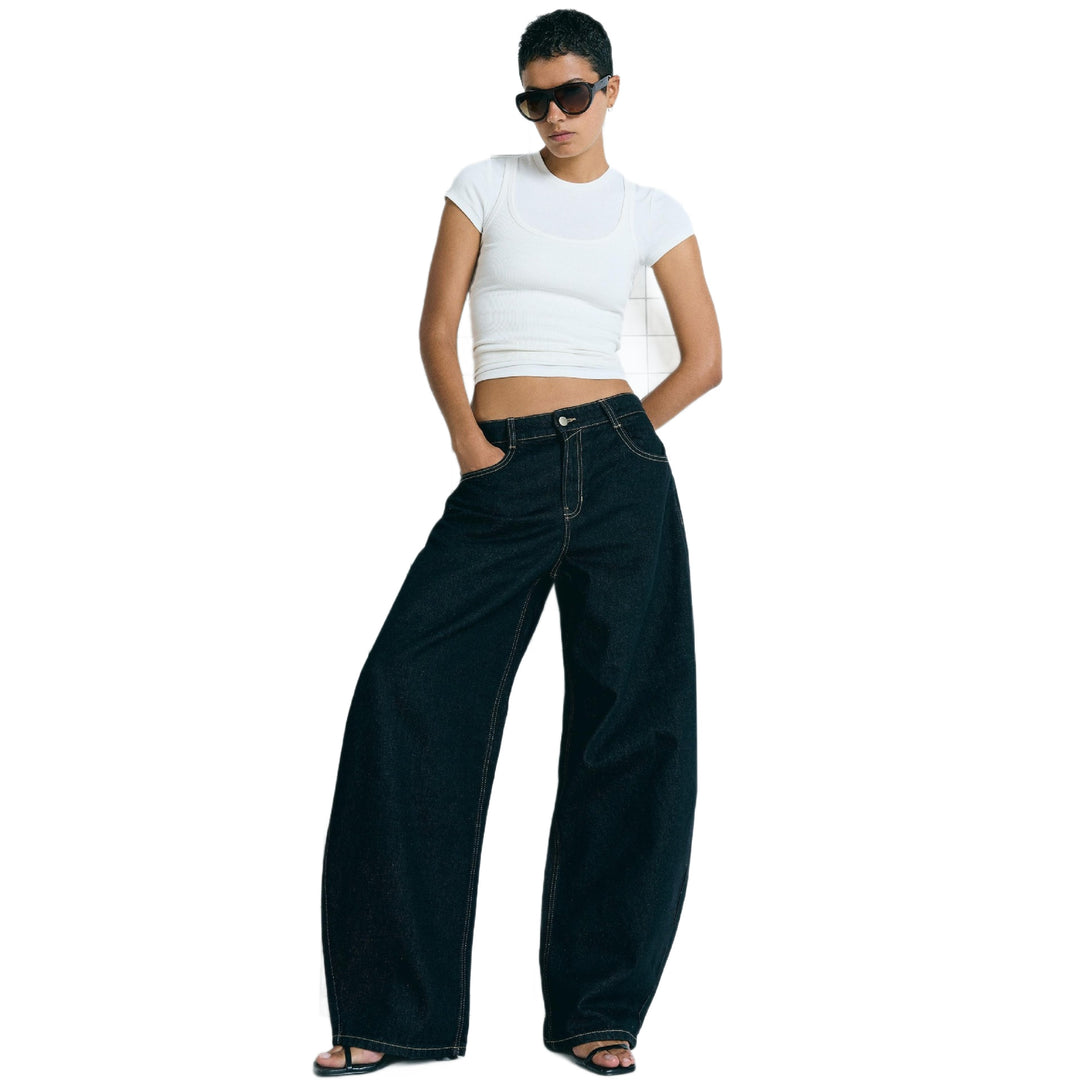 Damen nan hohe Taillenweite Palazzo-Denim mit weitem Bein und cleanem Five-Pocket-Design Drune
