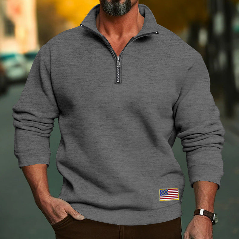 Herren Hoodie mit halbem Reißverschluss und gesticktem Patch Drune