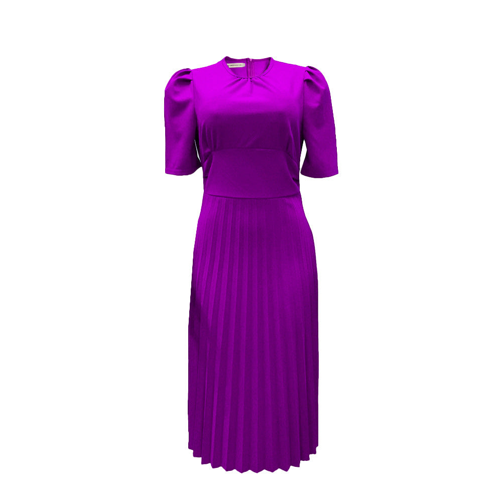 Damen Plissee Kleid mit elegantem Kragen und zeitlosen Puffärmeln Drune