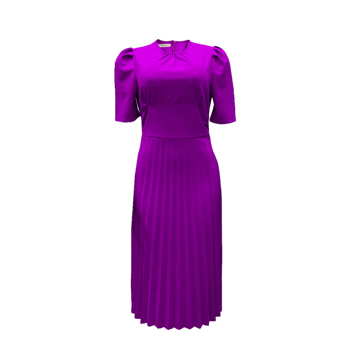 Damen Plissee Kleid mit elegantem Kragen und zeitlosen Puffärmeln Drune