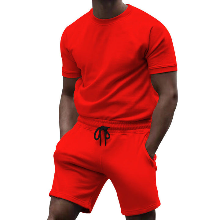 Herren nan kurzärmeliges Sweat-Set aus weichem Sweatstoff mit Rundhalsshirt und Kordelzug-Shorts Drune