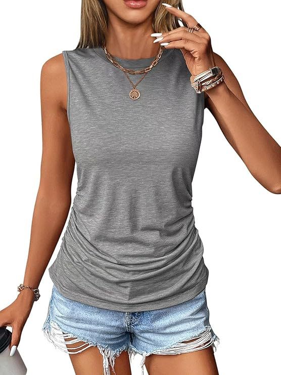 Damen ärmelloses Shirt mit modischem Raffungseffekt und hochwertigem Stoff Drune