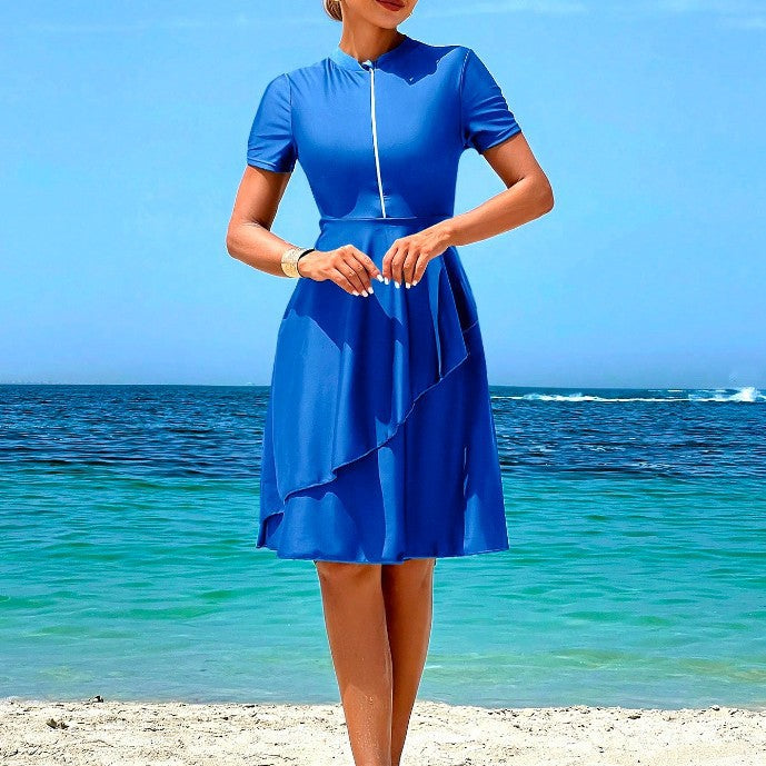 Damen Elegantes Strandkleid mit Rüschen Drune