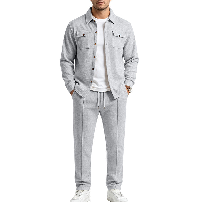 Herren Strukturiertes Strick-Set Overshirt mit Brusttaschen & Slim Jogginghose Drune