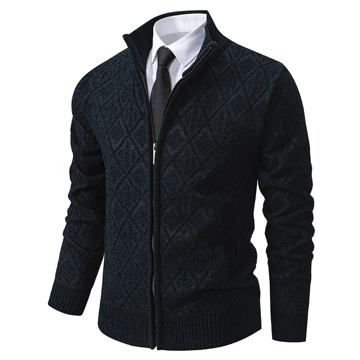 Herren Strickzipjacke mit Rautenmuster, Stehkragen und durchgehendem Reißverschluss Drune