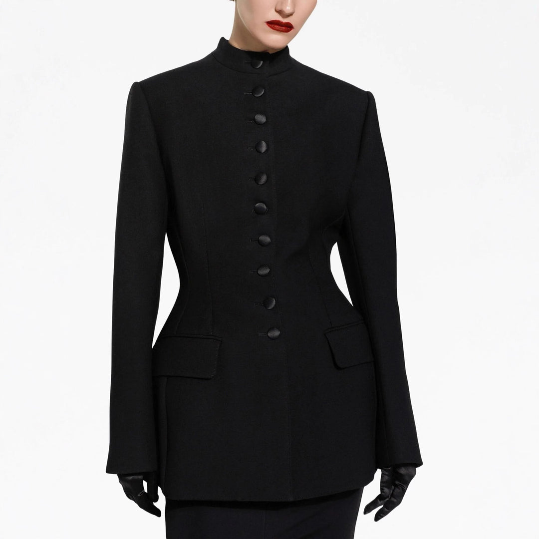 Damen Taillierter Blazer mit Stehkragen, strukturierter Schulter und dekorativer Knopfleiste Drune