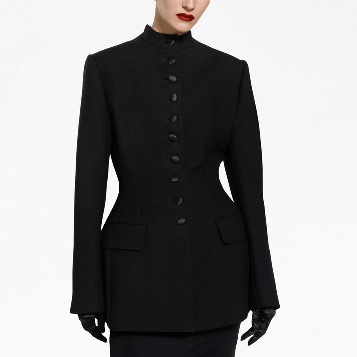 Damen Taillierter Blazer mit Stehkragen, strukturierter Schulter und dekorativer Knopfleiste Drune