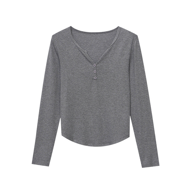 Damen Langarm-Henley-Shirt aus weichem Rippmaterial Drune