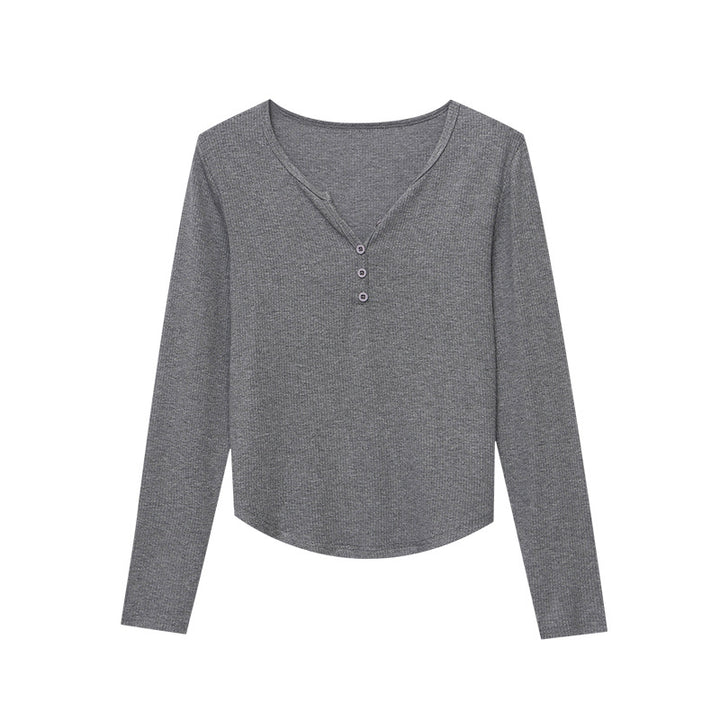 Damen Langarm-Henley-Shirt aus weichem Rippmaterial Drune