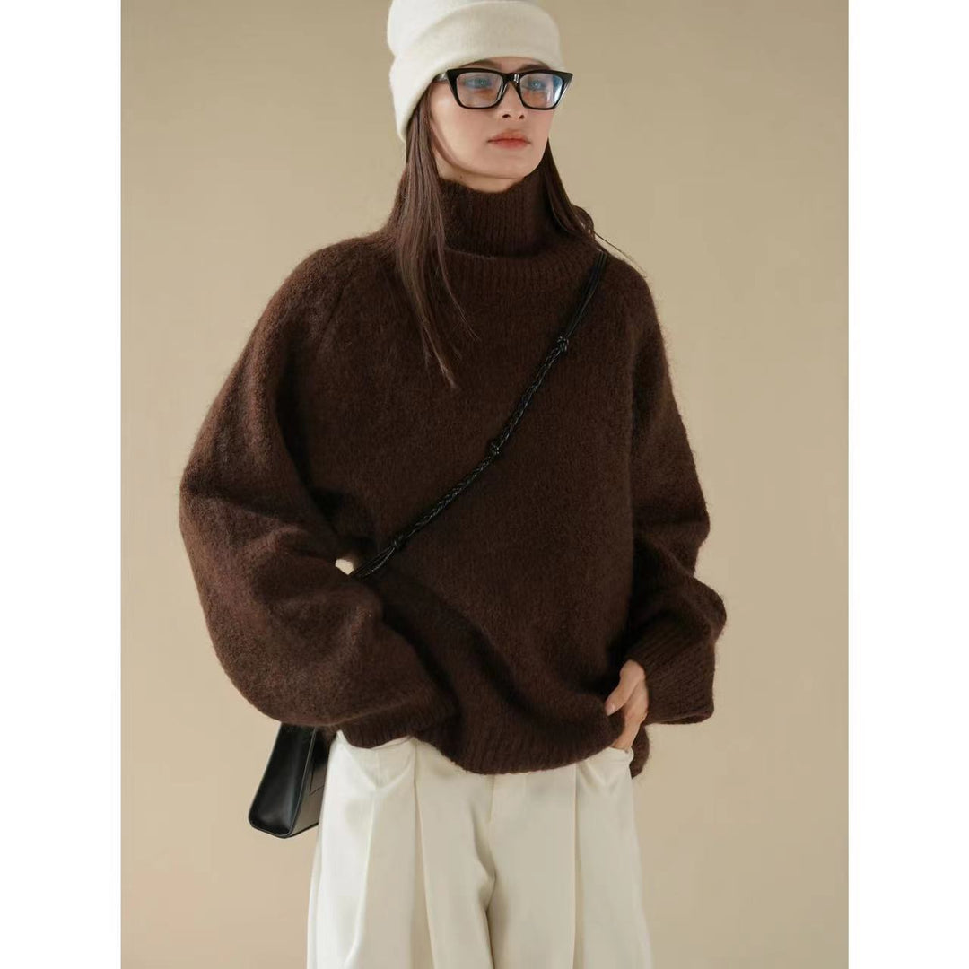 Damen Weicher Oversize-Rollkragenpullover in Alpaka‑Optik mit Ballonärmeln Drune