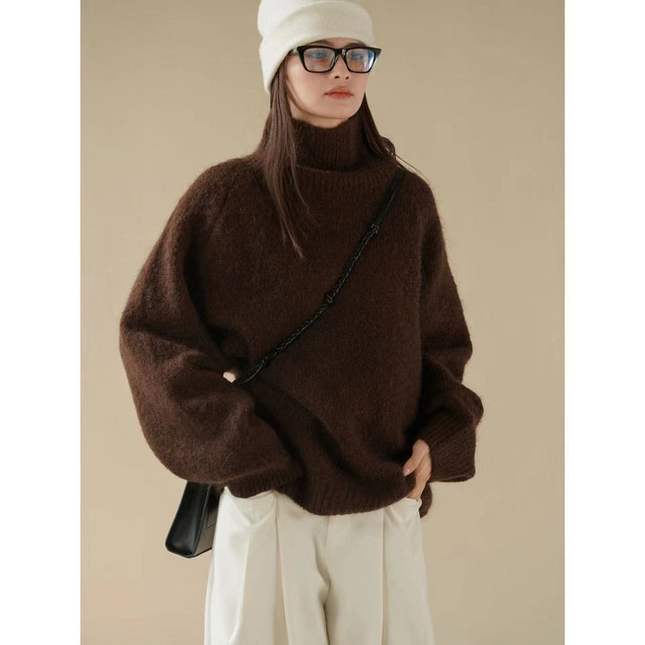 Damen Weicher Oversize-Rollkragenpullover in Alpaka‑Optik mit Ballonärmeln Drune