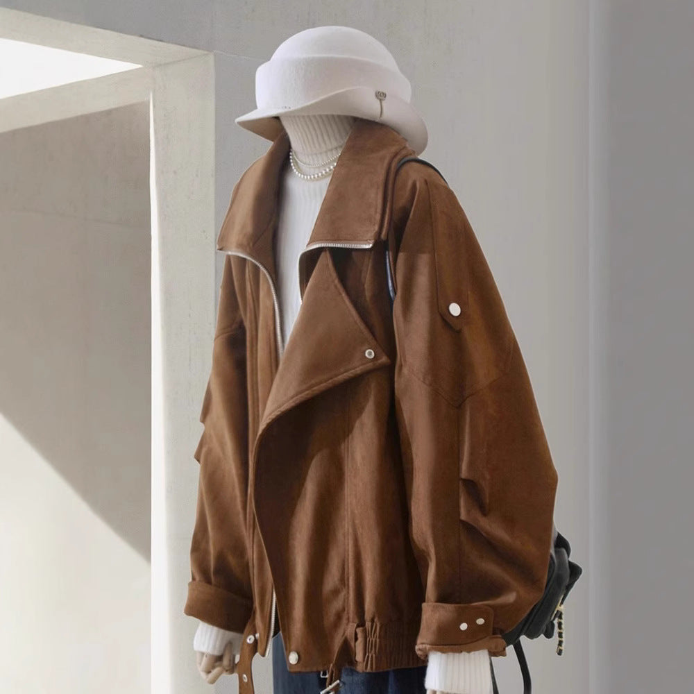 Damen Modische Wildlederjacke mit asymmetrischem Schnitt Drune