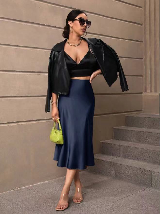 Damen Satin Rock mit schwingendem Saum und elegantem Schnitt Drune