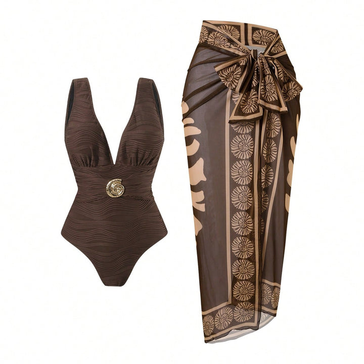 Damen Badeanzug mit femininem Wickelrock und elegantem Schmuckdetail Drune