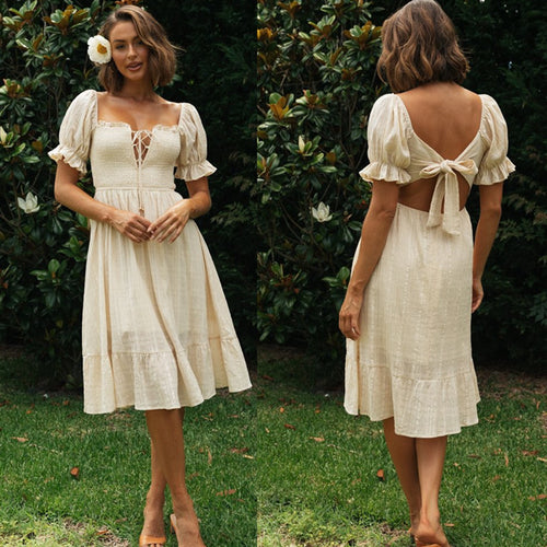 Damen Hochzeitsfeier Kleid mit Puffärmeln und Schnürung Drune