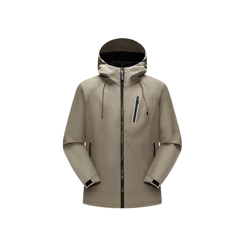 Herren Wasserdichte Softshell-Regenjacke mit verstellbarer Kapuze und Brustreißverschluss Drune