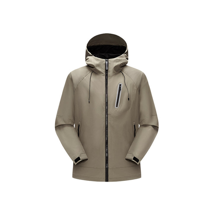 Herren Wasserdichte Softshell-Regenjacke mit verstellbarer Kapuze und Brustreißverschluss Drune