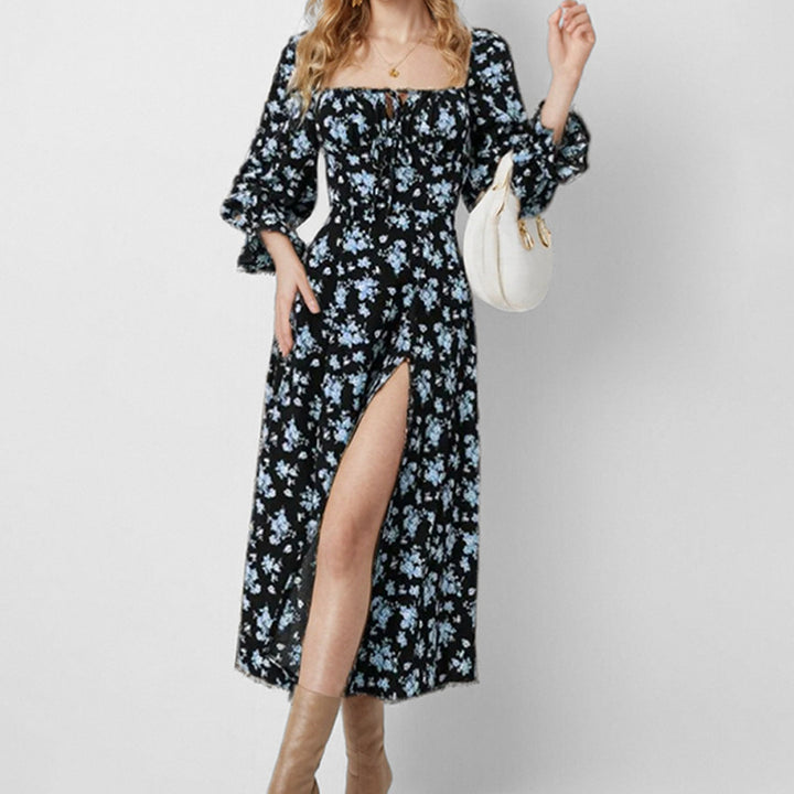 Damen Midi-Kleid mit verspieltem Blumendesign und hochgeschlitzt Drune