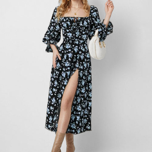 Damen Midi-Kleid mit verspieltem Blumendesign und hochgeschlitzt Drune