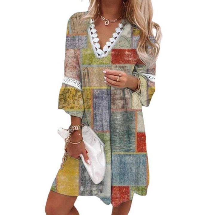 Damen Blumiges Tunika-Kleid mit Spitzenakzenten Drune