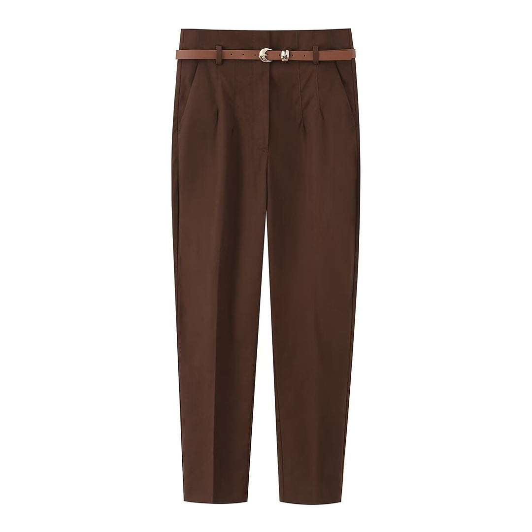 Damen elegante Chinohose mit praktischen Taschen und modischem Gürtel Drune