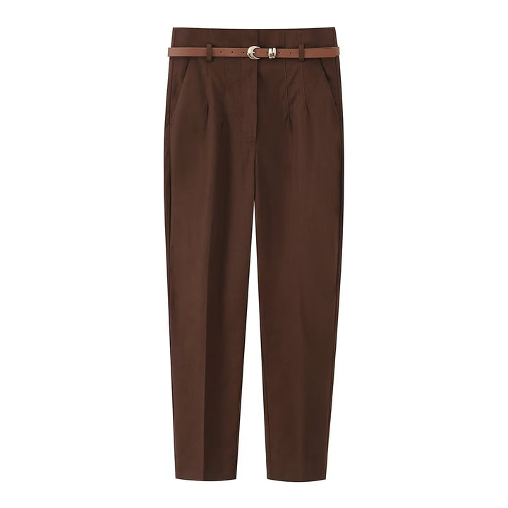 Damen elegante Chinohose mit praktischen Taschen und modischem Gürtel Drune