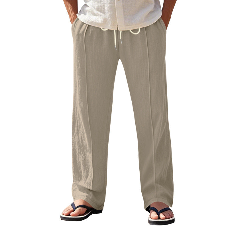 Herren nan relaxed-fit Sommer-Leinenhose mit Bügelfalte elastischem Tunnelzug und Seitentaschen Drune