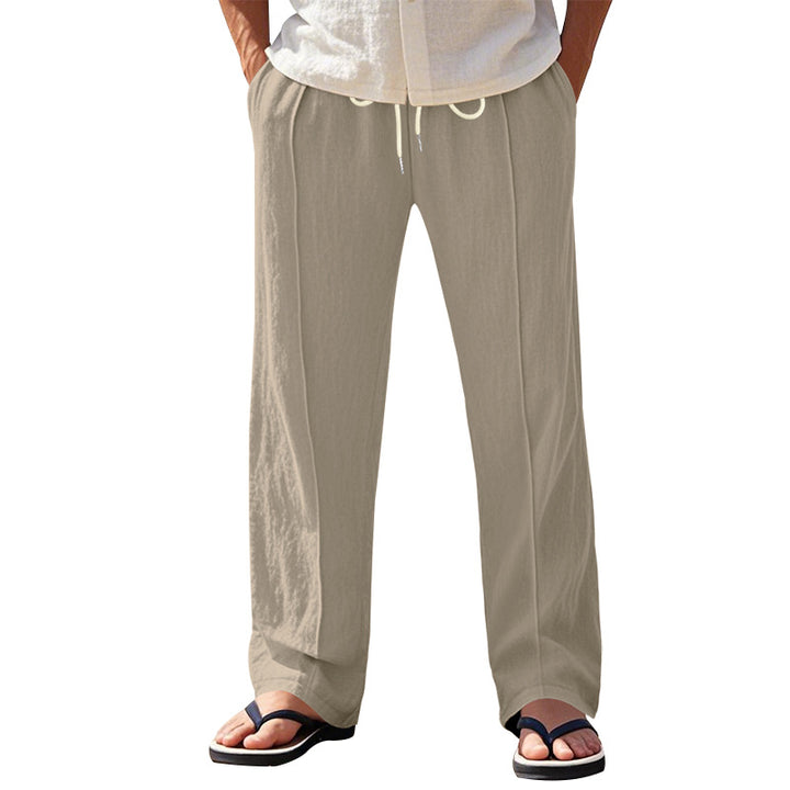 Herren nan relaxed-fit Sommer-Leinenhose mit Bügelfalte elastischem Tunnelzug und Seitentaschen Drune