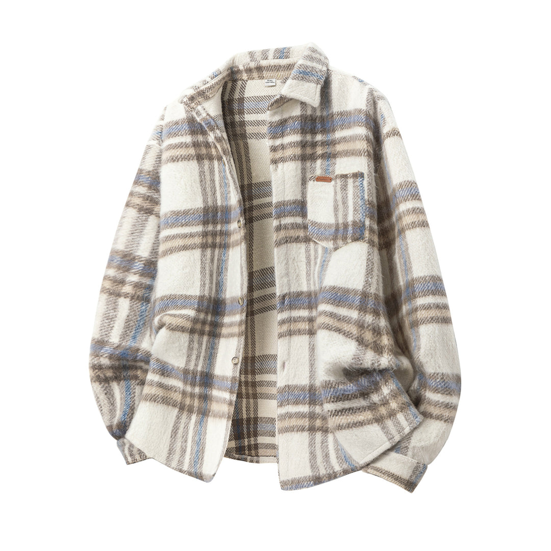 Unisex Oversize-Karo-Hemdjacke mit weichem Bouclé-Finish Drune