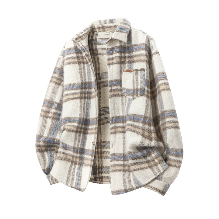 Unisex Oversize-Karo-Hemdjacke mit weichem Bouclé-Finish Drune