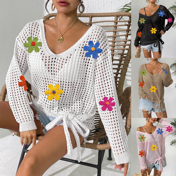 Damen Häkeloberteil mit Blumenapplikationen Drune