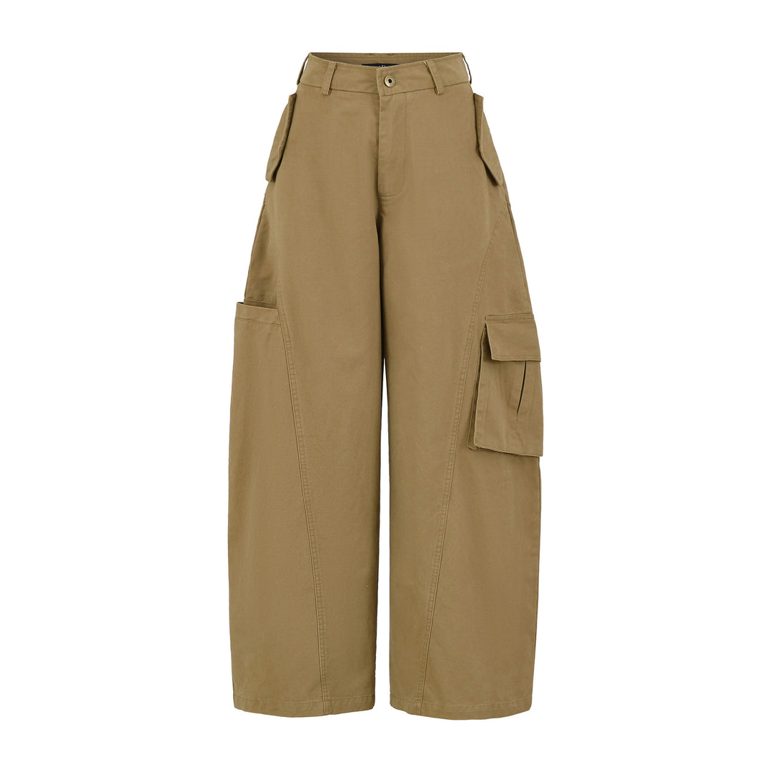 Damen Cropped Cargohose mit hoher Taille, weitem Bein und Klappentaschen Drune