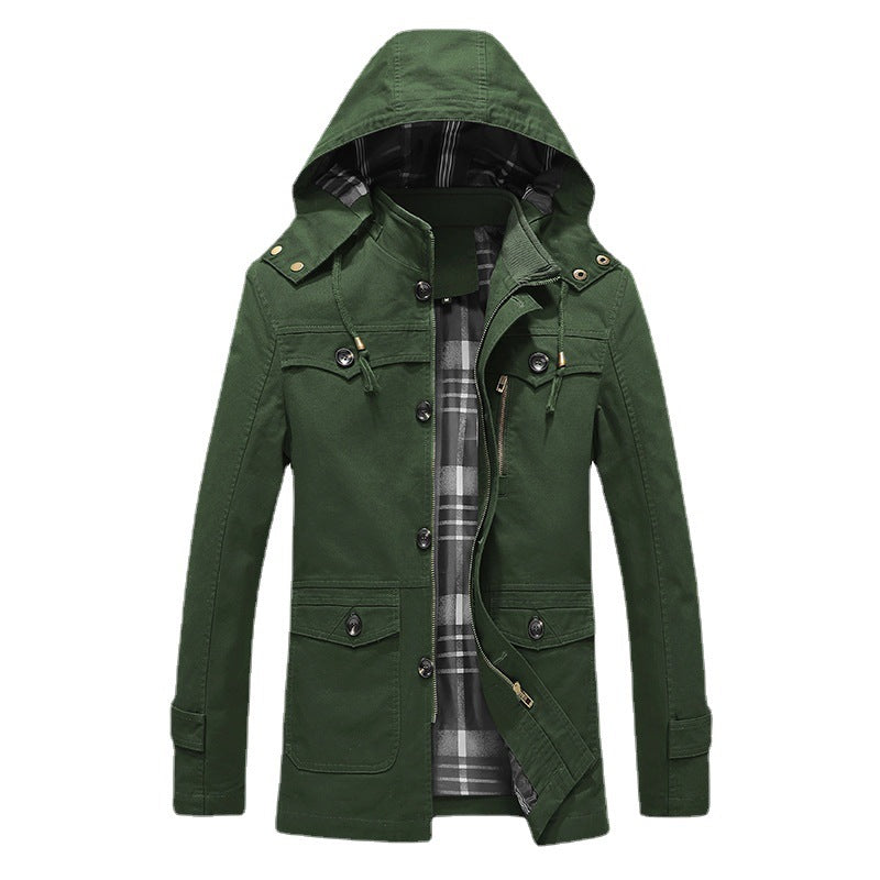 Herren Übergangs-Canvasparka mit gesteppter Karofutter-Innenlage und Mehrfachtaschen Drune