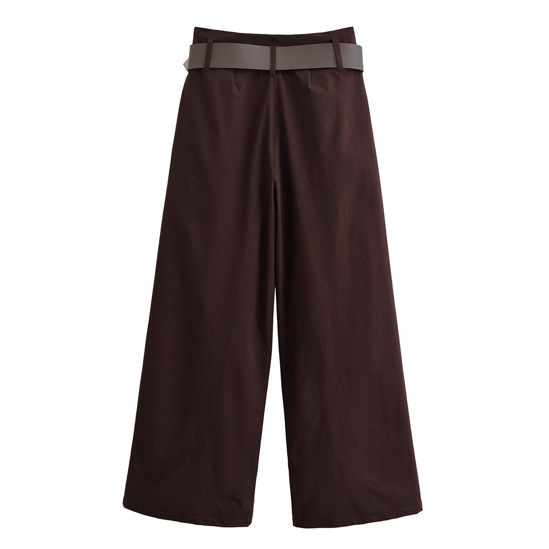 Damen Hochtaillierte Culotte-Palazzohose mit Bundfalten und breitem Ziergürtel Drune