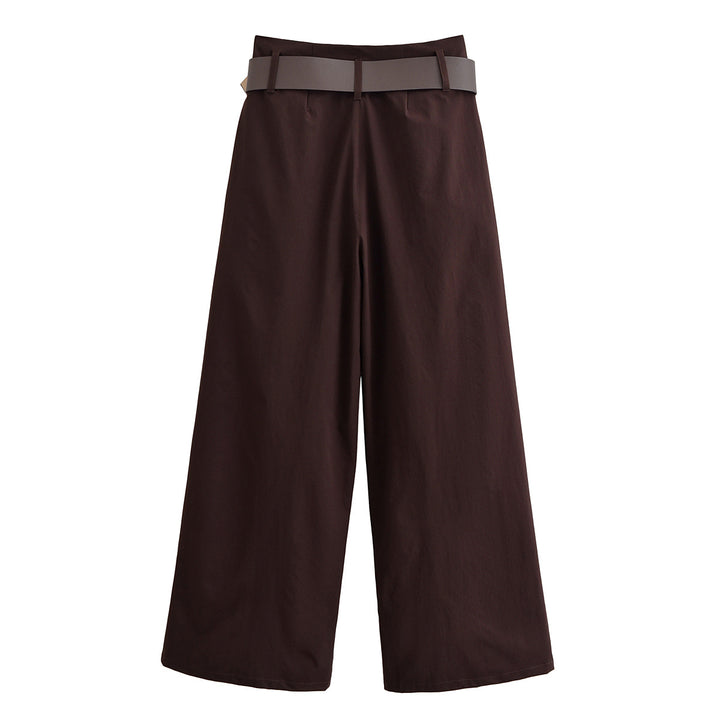 Damen Hochtaillierte Culotte-Palazzohose mit Bundfalten und breitem Ziergürtel Drune