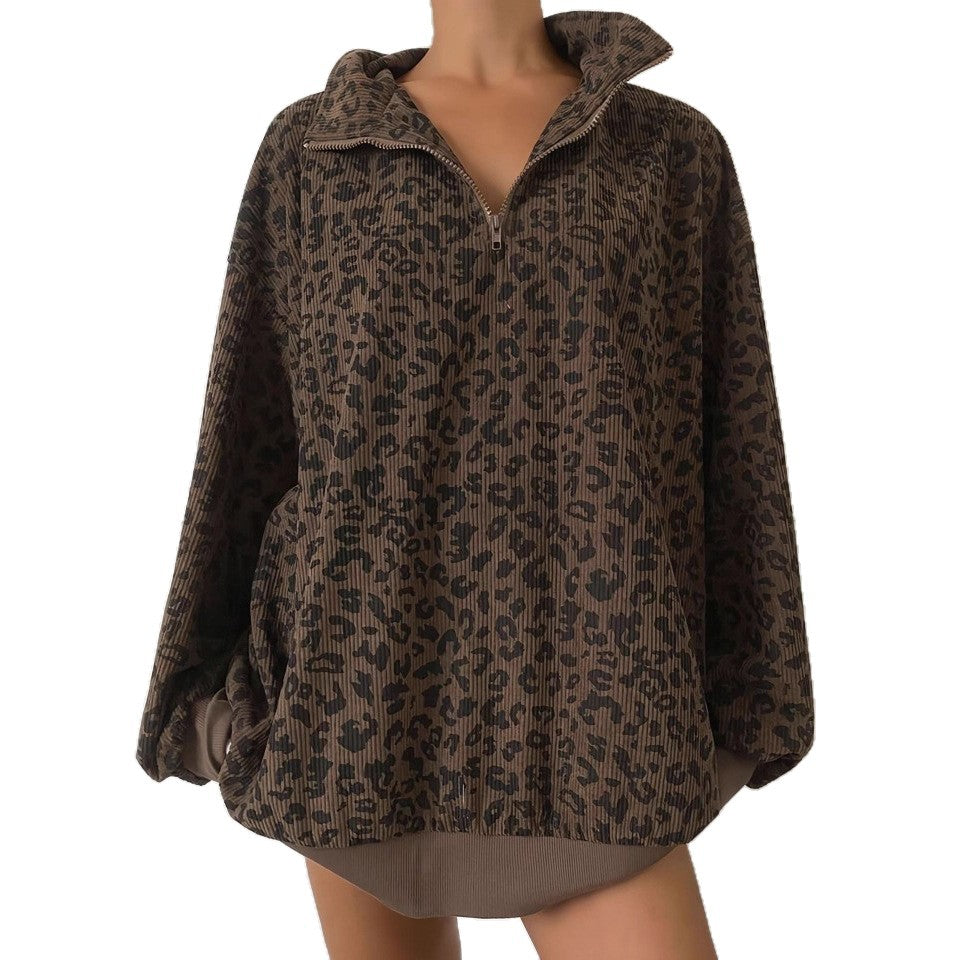 Damen Gemusterter Oversized Pullover mit Stehkragen Drune