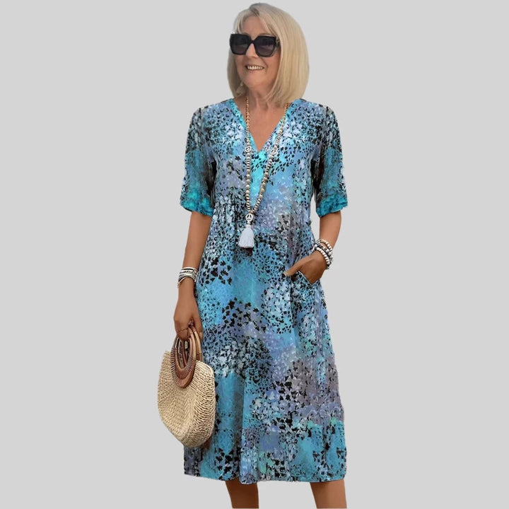 Damen lockeres Sommerkleid mit V-Ausschnitt und Taschen