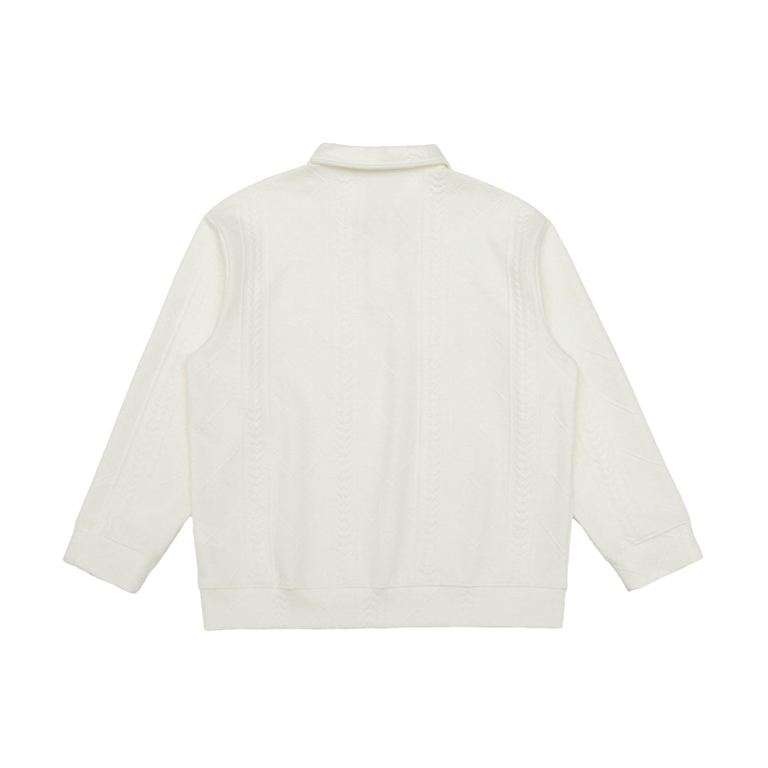 Unisex Strukturierter Polopullover mit Hemdkragen und Zopfmuster Drune