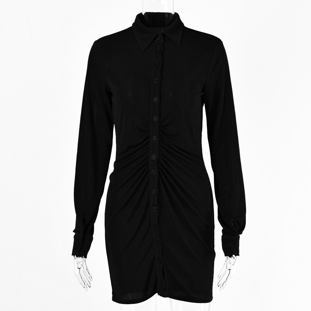 Damen Knielanges Hemdkleid mit Knopfleiste und Raffungen Drune