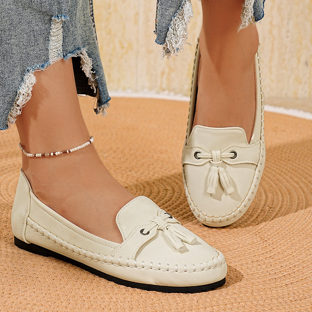Damen  klassische Mokassin-Slipper mit Quasten und weichem Komfortfußbett Drune