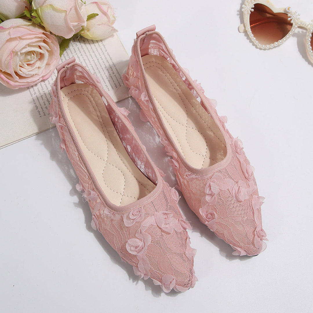 Damen elegante Ballerinas mit floralem Spitzen-Design Drune